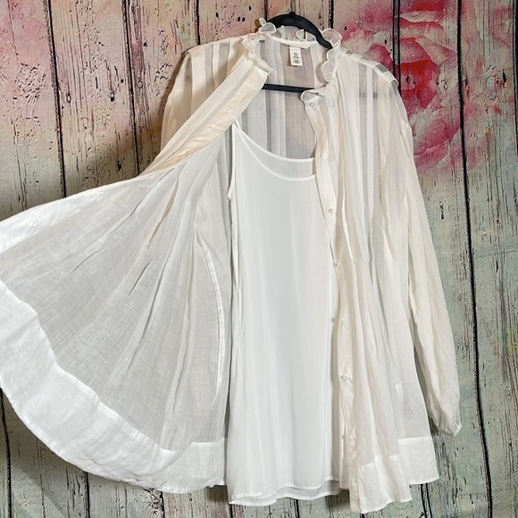 H&M White Sheer Blouse & Cami/Slip Combo with Ruffle Collar XS - Picture 2 of 6